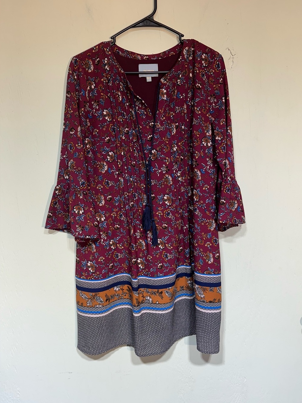 Skies are Blue Urban Outfitters multi pattern tassel tie neck dress small